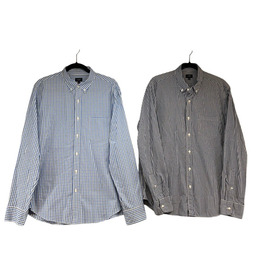 J.Crew Button Down Shirts Mens Large Blue Navy Gingham Plaid Lot of 2